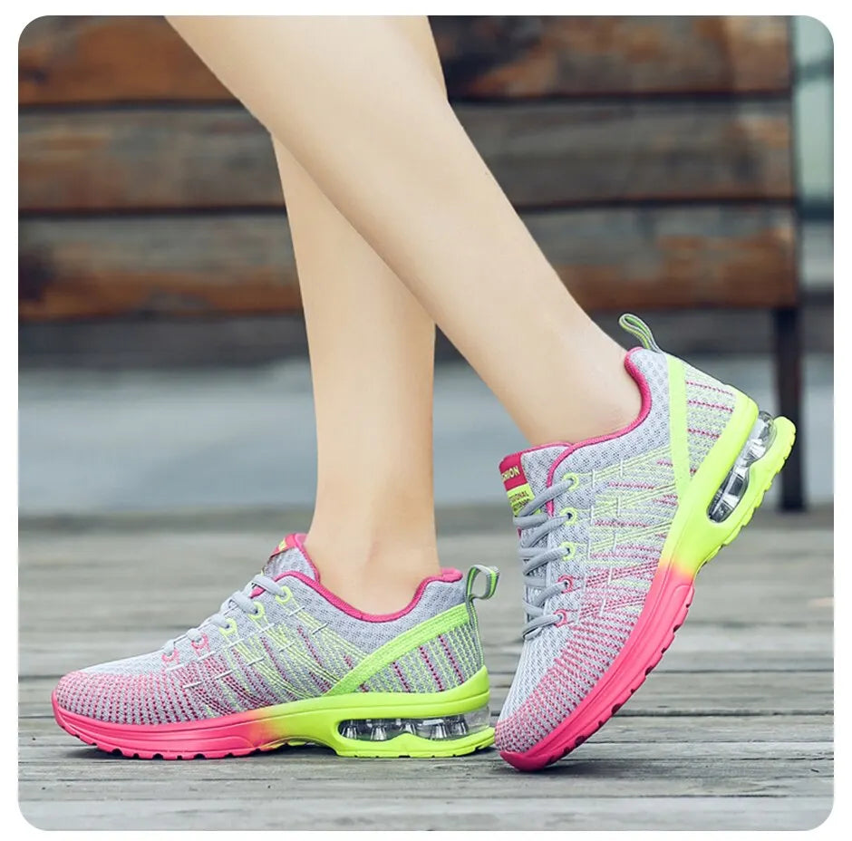 Women Air Cushion Running Shoes for Tennis Sports Fashion Sneakers Lace Up Lightweight Breathable Leisure Gym Walking Shoes