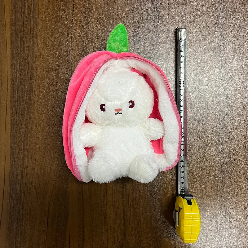 25cm Cosplay Strawberry Carrot Rabbit Plush Toy Stuffed Creative Bag into Fruit Transform Baby Cuddly Bunny Plushie Doll For Kid