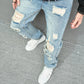 New Simple Men Loose Ripped Straight Jeans Pants Male Streetwear Stylish Casual Denim Trousers