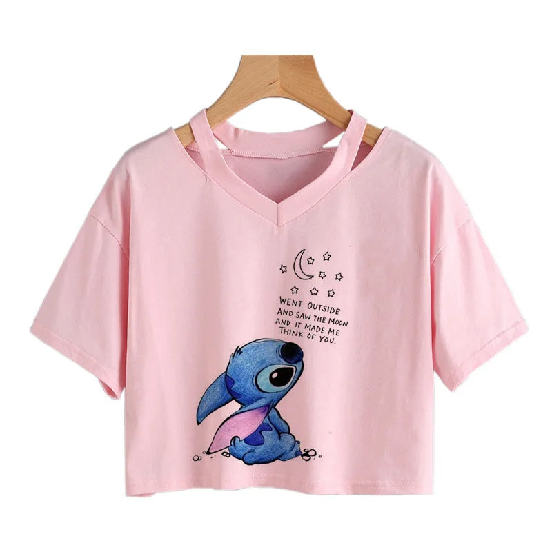 Stitch Graphic Crop Tops - Women's