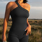 New Autumn Women Ribbed One Shoulder Jumpsuit Hip Lifting One Piece Yoga Seamless Bodycon