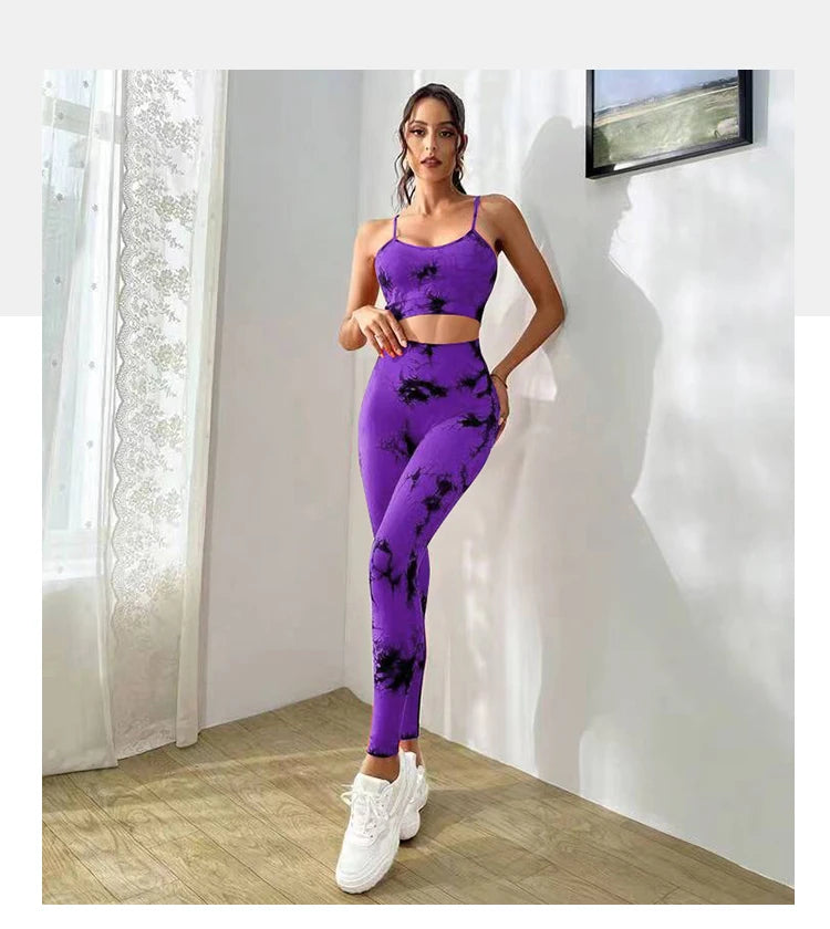 Tie Dye Yoga Women's Tracksuit Fitness Yoga Sets Sportswear Workout Bra+High Waist Leggings Gym Clothing Seamless Sports Suits