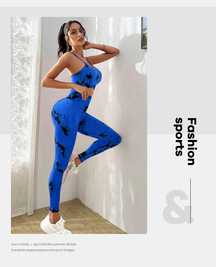 Tie Dye Yoga Women's Tracksuit Fitness Yoga Sets Sportswear Workout Bra+High Waist Leggings Gym Clothing Seamless Sports Suits