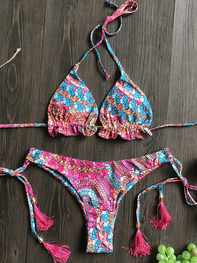 2022 Sexy Bikini Floral Print Swimwear String Bikini Set Push Up Swimsuit Bikinis Women Biquini Beach Bathing Suit Women