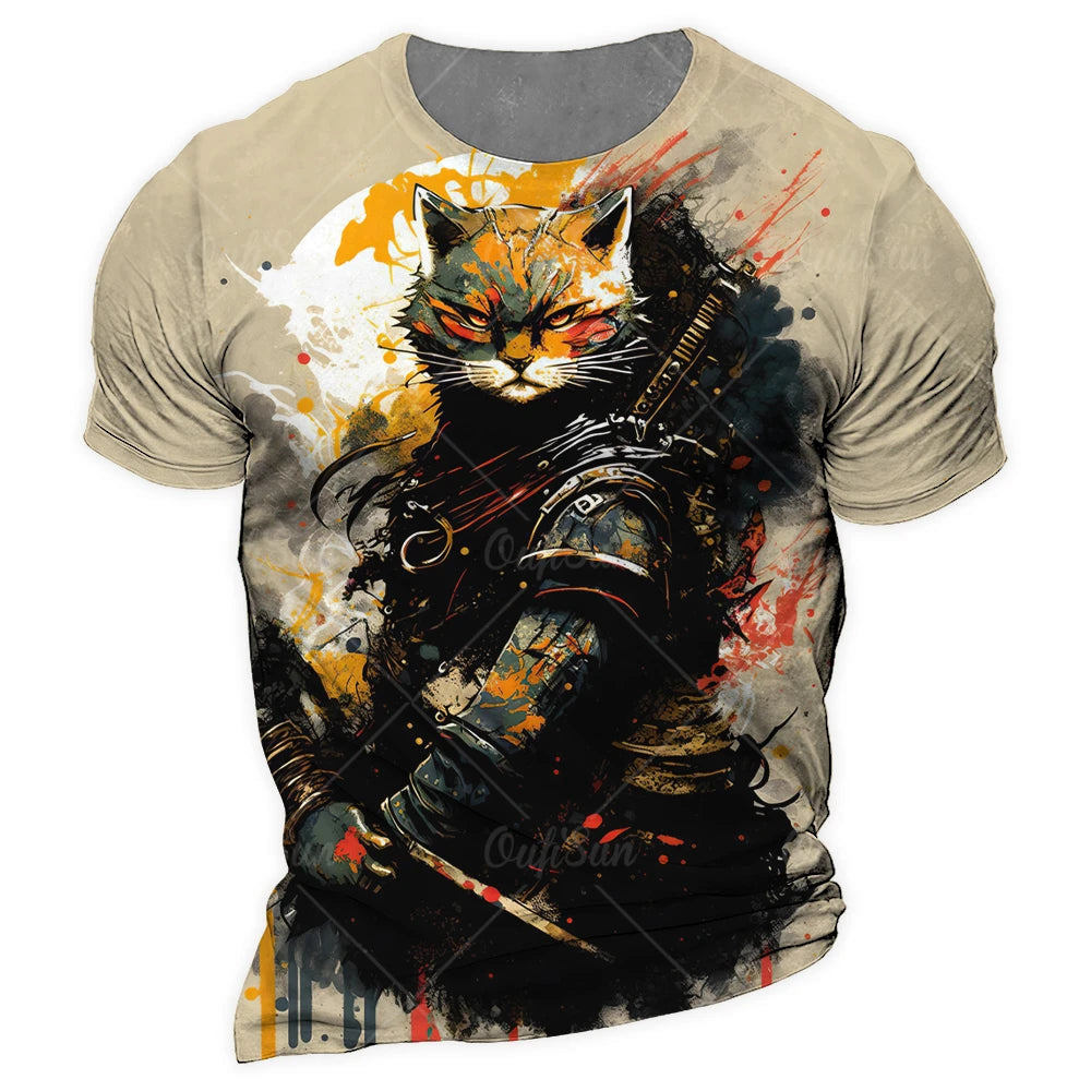 Y2K Samurai Wolf Graphic T-Shirts - Men