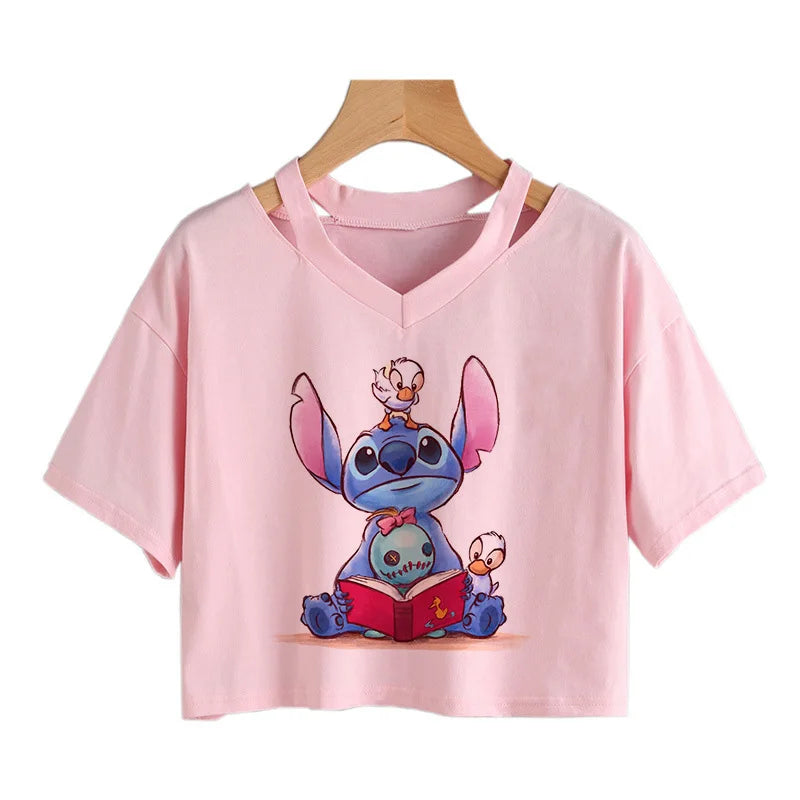 Stitch Graphic Crop Tops - Women's