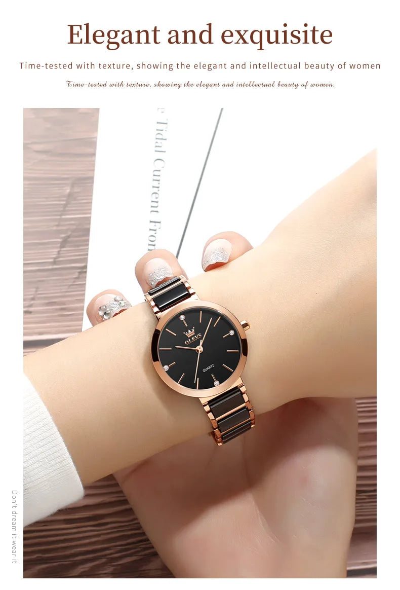 OLEVS Fashion Women Watches Relogio Feminino Luxury Rose Gold Watch Ladies Quartz Wrist Watch Ceramic Strap Clock Reloj Mujer