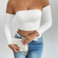 Off Shoulder Crop T-Shirt, Casual Long Sleeve Top For Spring & Fall, Women's Clothing