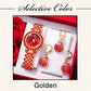 New Luxury Watch Women Red Necklace Earring Rhinestone Fashion Wristwatch Casual Ladies Watches Jewelry Set Relogio Feminino