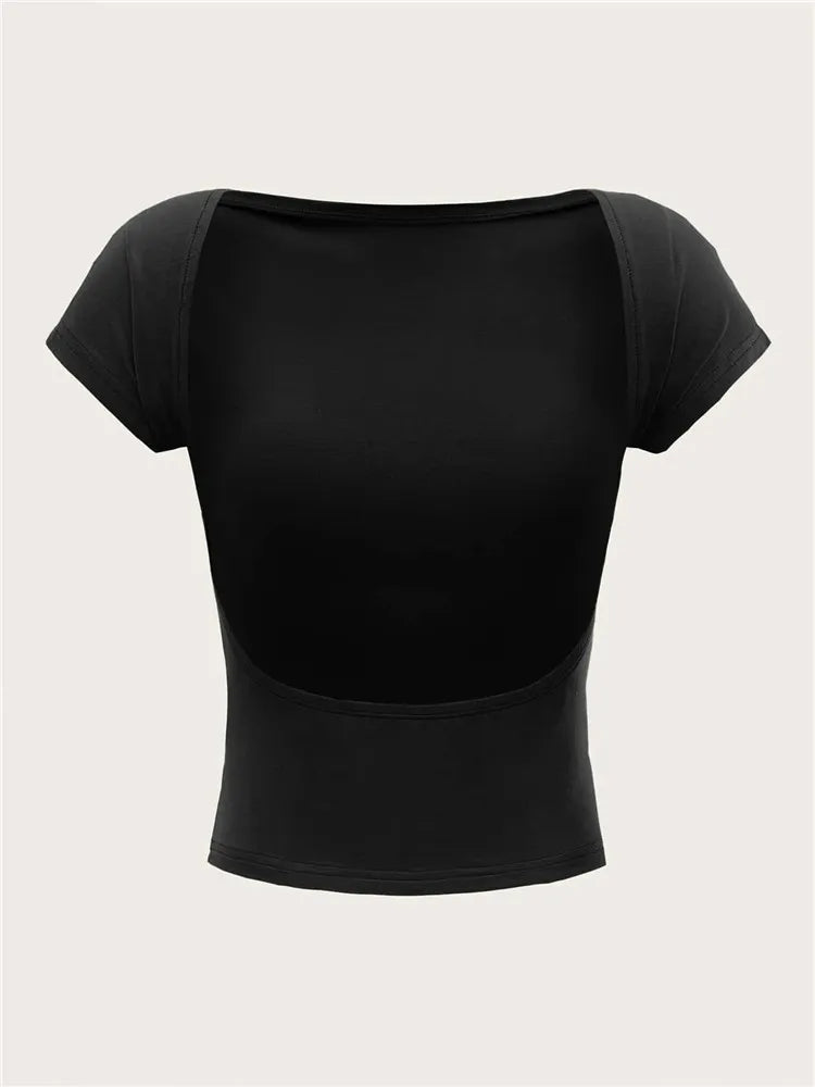 Y2K Women's O-Neck Backless T-Shirt