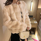 White Fur Coat for Women 2023 Autumn and Winter New Style Short Imitation Fur Plush Collarless Top Short Top Warm and Trend