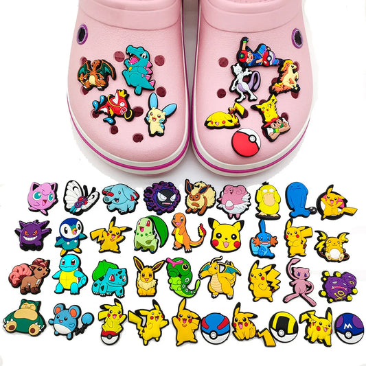 10/20/27Pcs Anime Pokemon Pikachu Shoe Charms Kawaii Charizard Squirtle Shoe Accessories Decration Crocs DIY Sandals Kids Gifts