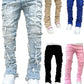 Men's Regular Fit Stacked Jeans Ripped Slim Fit Patch Distressed Destroyed Straight Denim Pants Hip Hop Streetwear Trouser Cloth