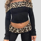 Rockmore Leopard Print Patchwork Crop Top for Women Y2K Aesthetics Of Shoulder Long Sleeve T Shirts Grunge Fairycore Clothes