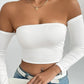 Off Shoulder Crop T-Shirt, Casual Long Sleeve Top For Spring & Fall, Women's Clothing