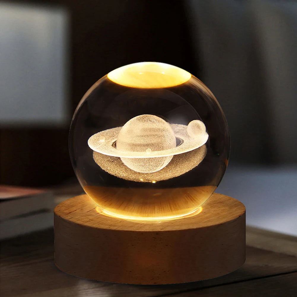 LED Crystal Ball Table Lamp USB Night Light 3D Moon Planet Galaxy Decor for Home Table Lamp Party Toys for Kids Adult Xmas Gifts