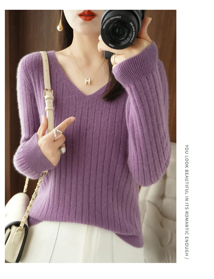 Casual Women Sweater 2023 Autumn Winter Warm Basic Top  V--neck Spring Bottoming Shirt Long Sleeve Fashion Korean Knit Pullovers