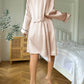 Simple Satin Pajama Set Long Sleeve Belted Robe  V Neck Cami Top And Shorts Women's Sleepwear