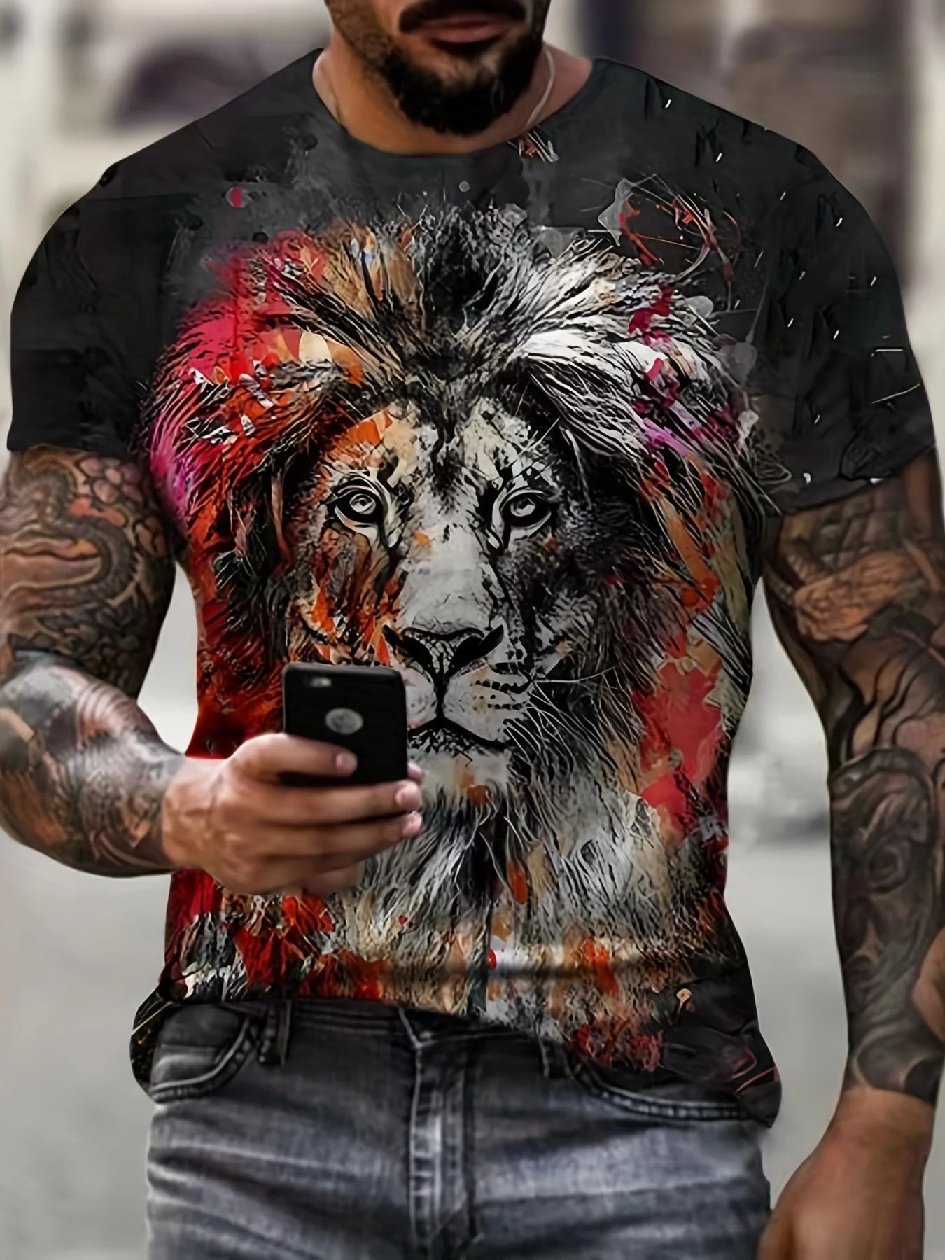 Fast Fashion - Lion Print Graphic T-Shirts