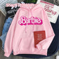 Pink Hoodie Women's Hoodie Cartoon Printed Barbie Spring Fall Long Sleeve Sportswear Girls Clothing Casual Loose Sweatshirt