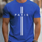 Men's 100% pure cotton summer loose fitting oversized Paris print casual slim fit round neck short sleeved T-shirt top