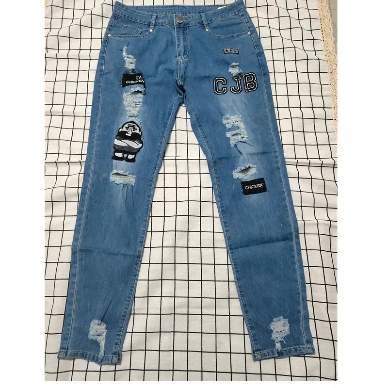 Y2K Ripped Street Embroidery Jeans