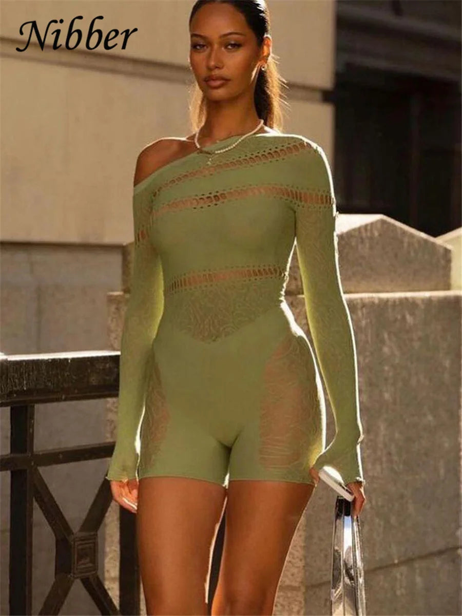 Y2K Lace Hollowing Mesh See Through Midnight Bodysuit