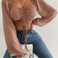 Sexy Women Mesh Lantern Sleeves Drawstring Wrap Chest Bare Midriff T Shirt Women Long Sleeves Bottoming