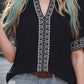 Fashion V-neck Embroidery Lace Pullover Thin Short Sleeve