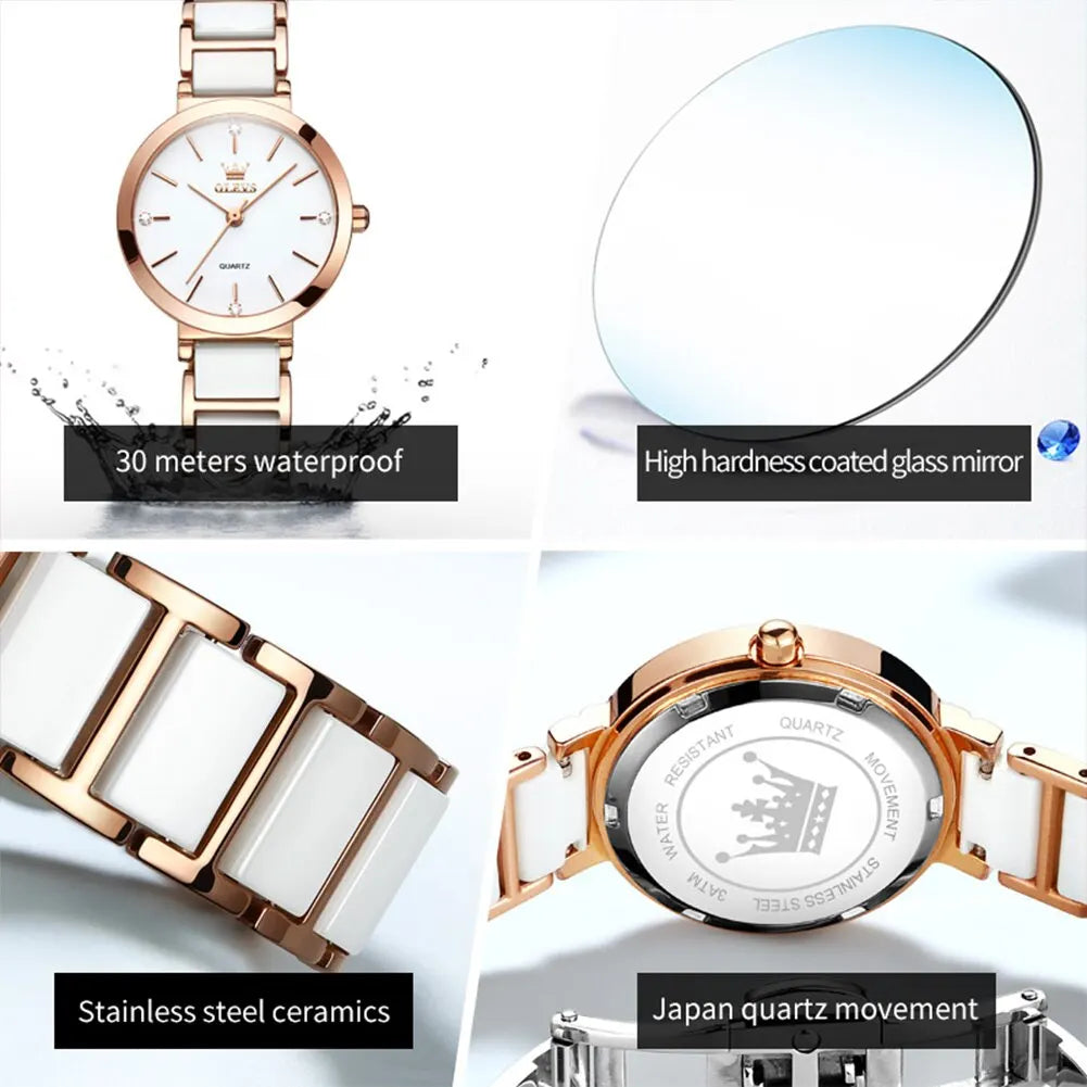 OLEVS Fashion Women Watches Relogio Feminino Luxury Rose Gold Watch Ladies Quartz Wrist Watch Ceramic Strap Clock Reloj Mujer