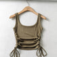 New Arrival Girls Casual Solid Colour Two Side Drawstring Vest Folds Shirring Sexy Tank&Camis