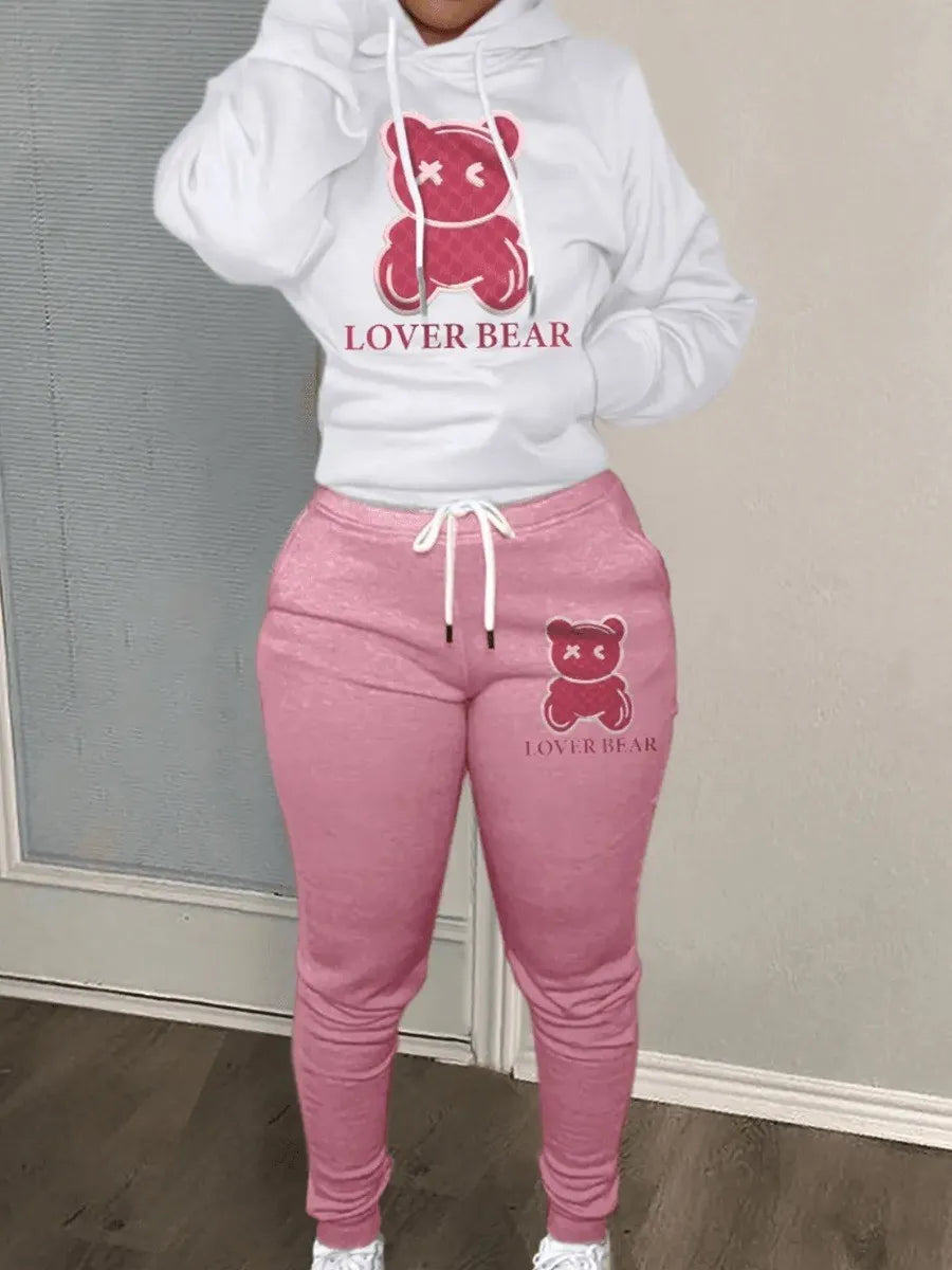 Lover Bear Letter Print Kangaroo Pocket Tracksuit 2pc Set V3