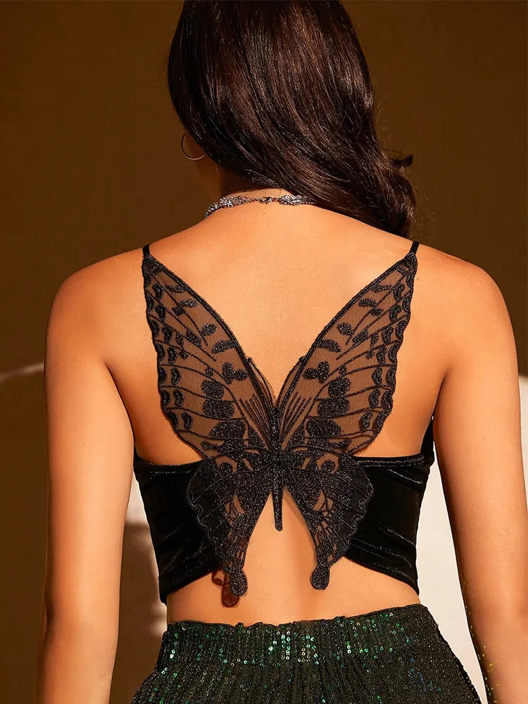 Hot Girl Women's Butterfly-Back & Spaghetti Strap Crop Top