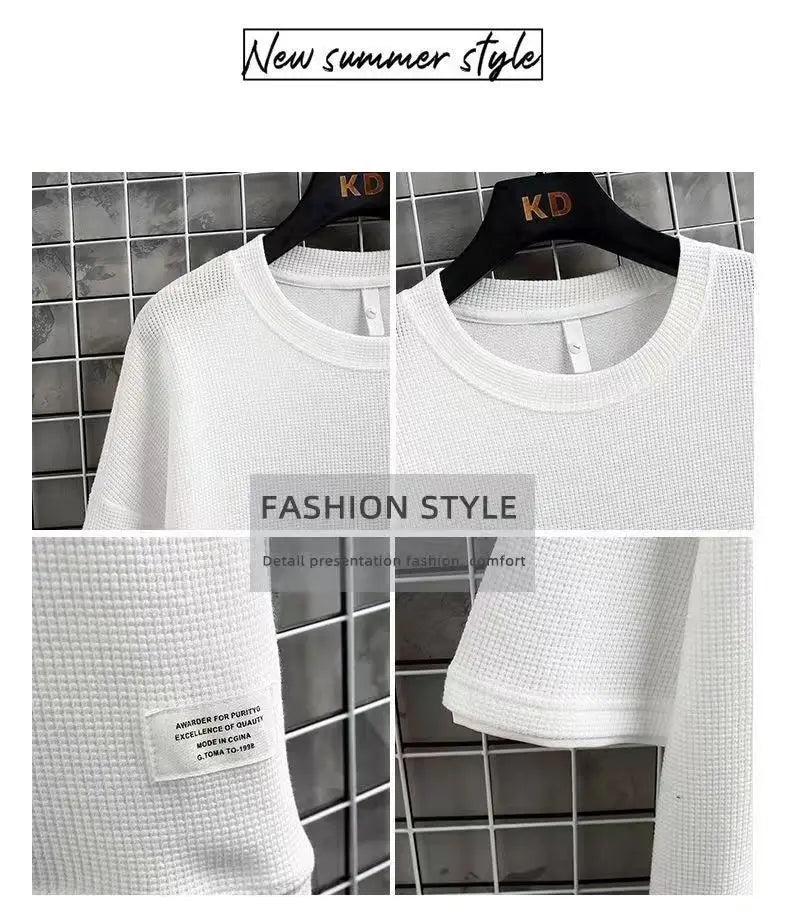 Men's SporTs Casual Waffle ShorT-sleeved SuiT, Summer T-shirT + ShorTs, K-sTyle, Handsome Couple 2-piece SeT, European Size