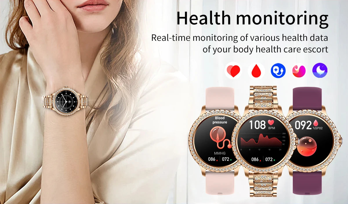 Fashion Luxury Gold Smart Watch Heart rate Blood Oxygen Sleep Monitoring Diamond Bracelet Bluetooth Call Smartwatch Ladies