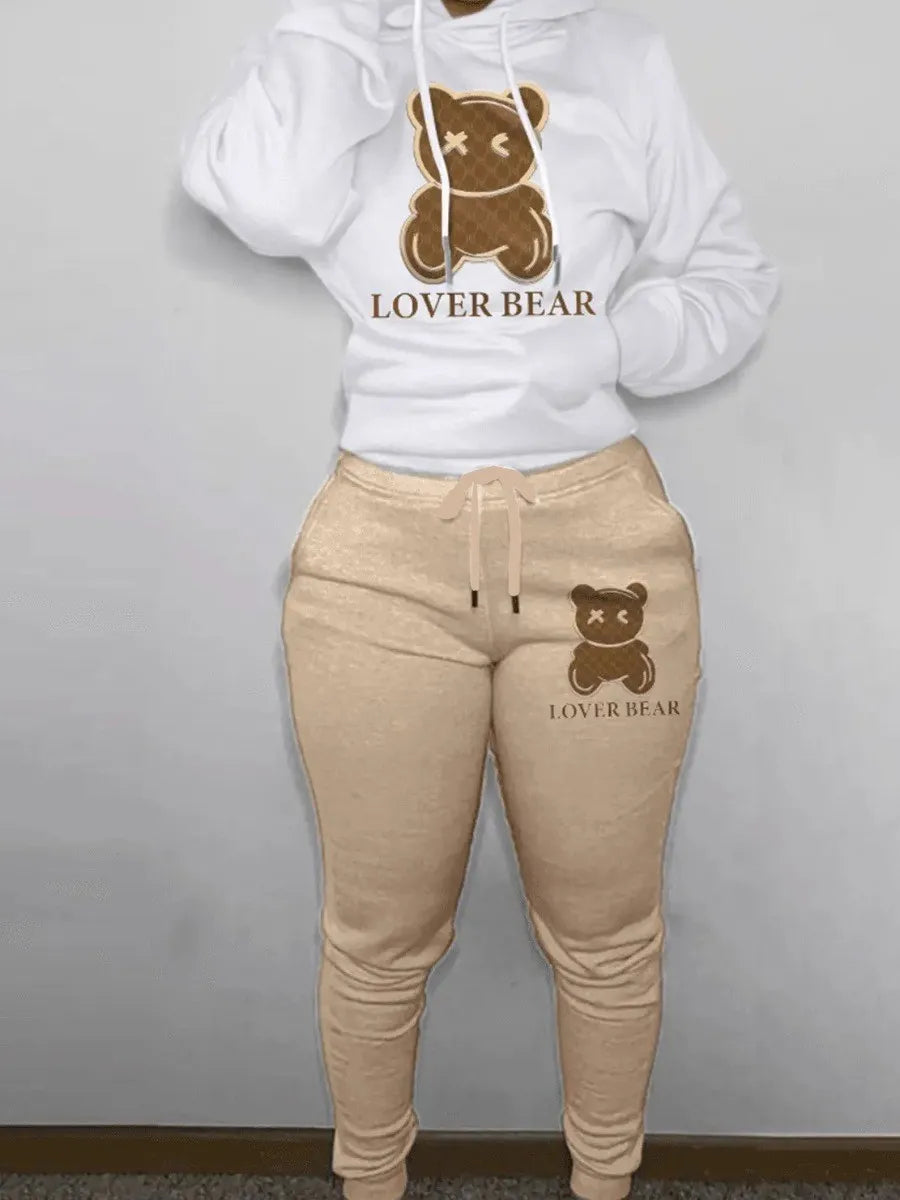 Lover Bear Letter Print Kangaroo Pocket Tracksuit 2pc Set V3