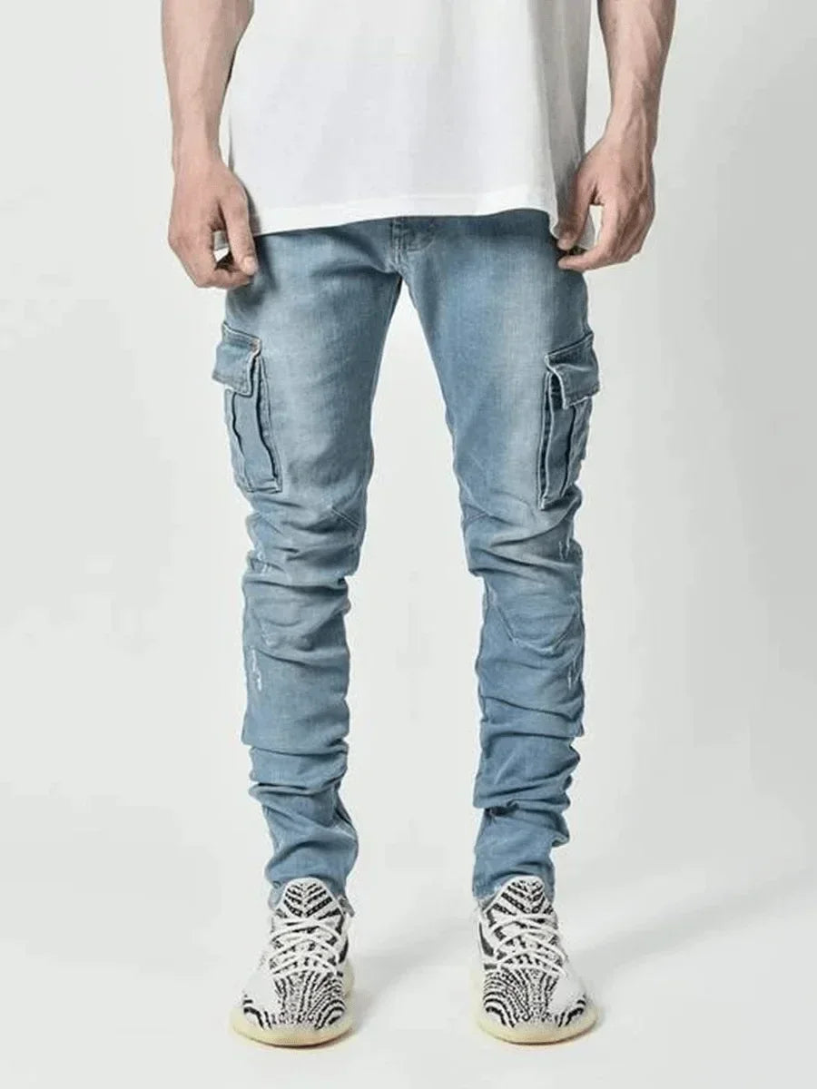 Demi-Denim Casual Cargo Pants