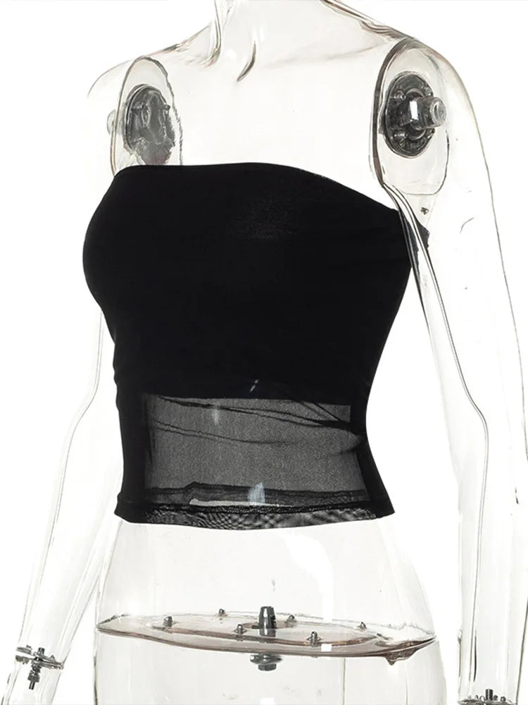 Y2K Sexy Sleeveless Mesh Crop Top