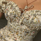 WannaThis Summer Floral Off Shoulder Puff Sleeve Maxi Dress For Woman Robe Sexy Lace Up Side Split Chic Mid-Calf Aesthetic Dress